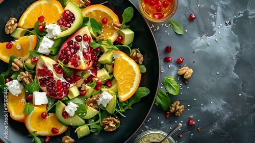 Fresh and Vibrant Salad with Orange, Avocado, Pomegranate, and Feta Cheese