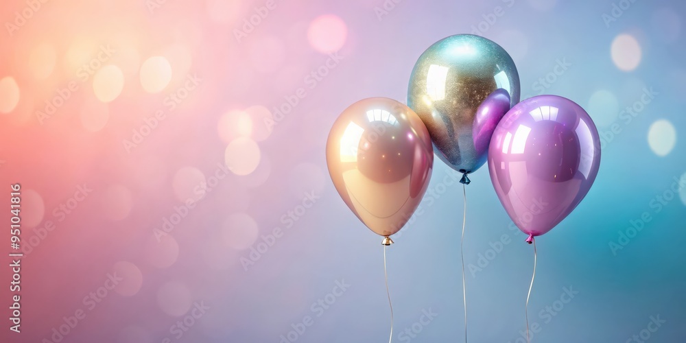 Three shiny balloons on pastel gradient background with copy space Three shiny balloons on pastel gradient background with copy space