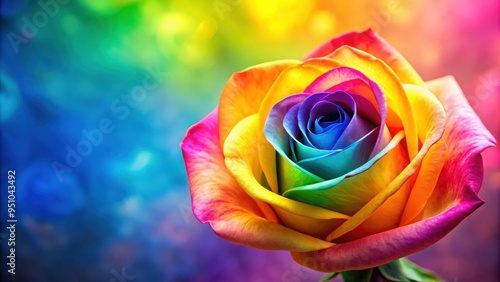 Fototapeta Naklejka Na Ścianę i Meble -  Vibrant rainbow rose on colorful background for a stunning and eye-catching image