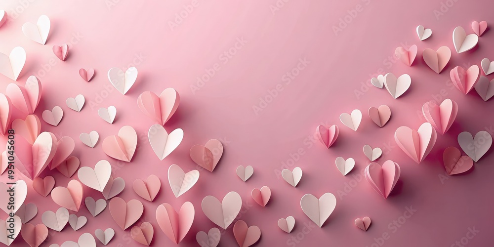 Paper hearts flying on a pink background with copy space for Valentine's Day celebration Paper hearts flying on a pink background with copy space for Valentine's Day celebration