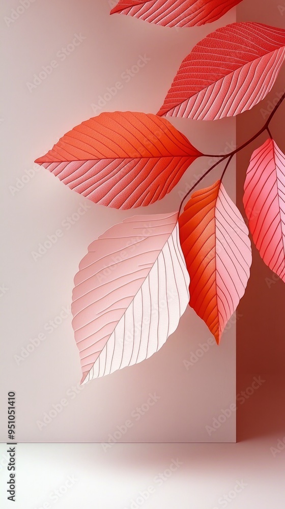 Obraz premium Delicate Pink and Red Leaves on a Minimalist Background