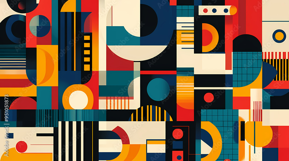 Mid-century abstract colorful pattern and simple geometric shapes flat vector illustration. Geometric. Illustration Mid-century abstract colorful pattern and simple geometric shapes flat vector illustration. Geometric. Illustration