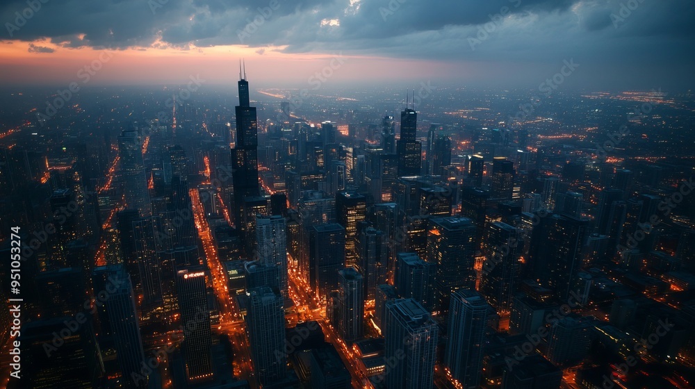 Obraz premium City Lights at Dusk: A Breathtaking Aerial View