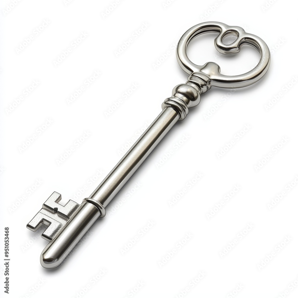 Elegant silver key, unlock, access, treasure, clipart, white background, high quality Elegant silver key, unlock, access, treasure, clipart, white background, high quality