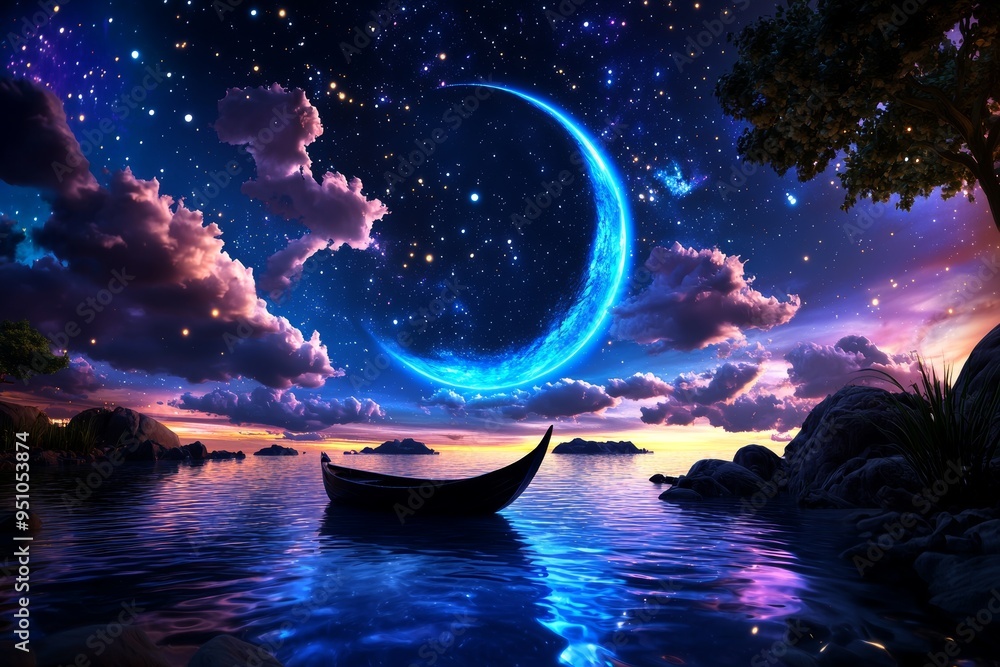 Ethereal watercolor depiction of a starry night sky with a crescent moon, high-quality, realistic, celestial, mystical, dreamlike, universe, cosmic beauty :: twinkling stars, aurora borealis, Ethereal watercolor depiction of a starry night sky with a crescent moon, high-quality, realistic, celestial, mystical, dreamlike, universe, cosmic beauty :: twinkling stars, aurora borealis,