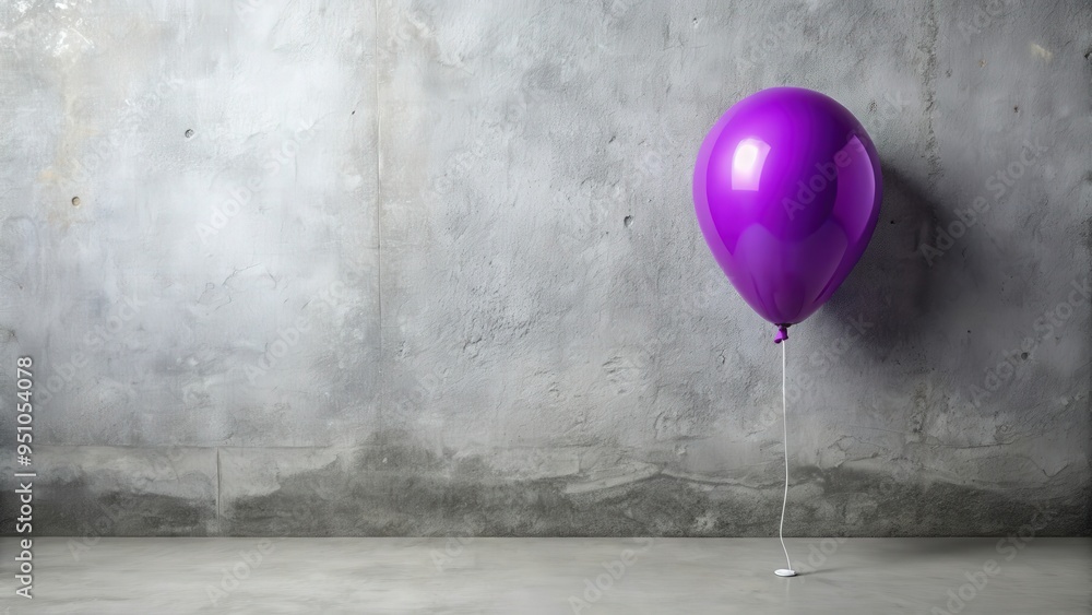 Purple balloon standing out against a plain gray wall with space for text Purple balloon standing out against a plain gray wall with space for text