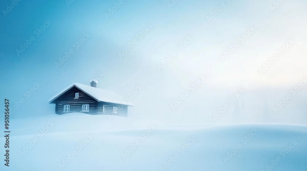 A serene winter landscape featuring a solitary cabin surrounded by soft, untouched snow and a tranquil, pastel sky. A serene winter landscape featuring a solitary cabin surrounded by soft, untouched snow and a tranquil, pastel sky.