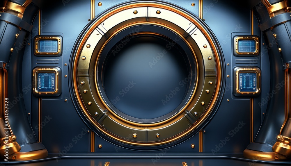 Metallic Circular Panel with Gold Accents and Digital Displays Metallic Circular Panel with Gold Accents and Digital Displays