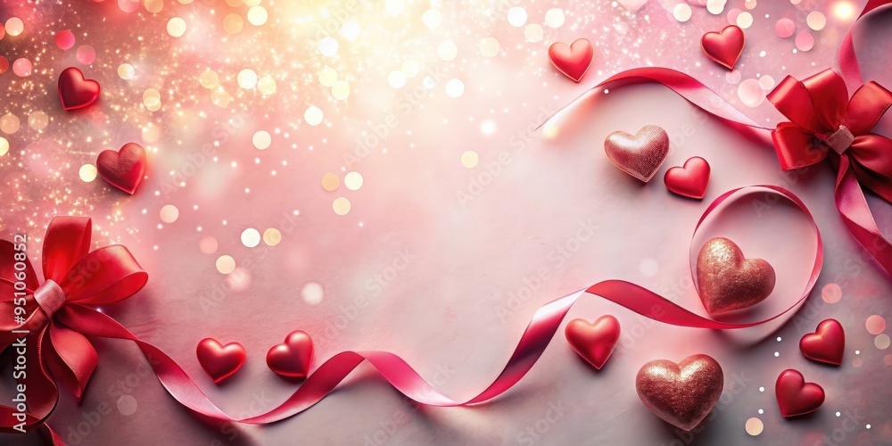 Obraz premium Romantic background with small hearts and ribbon for love-themed designs