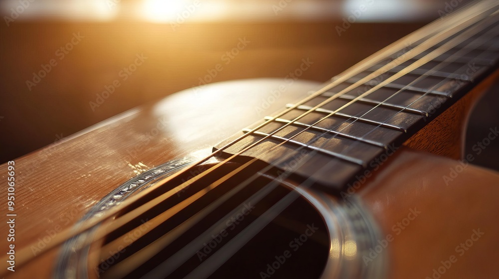 Fototapeta premium Guitar Strings Glowing in Natural Light: A Close-Up Masterpiece