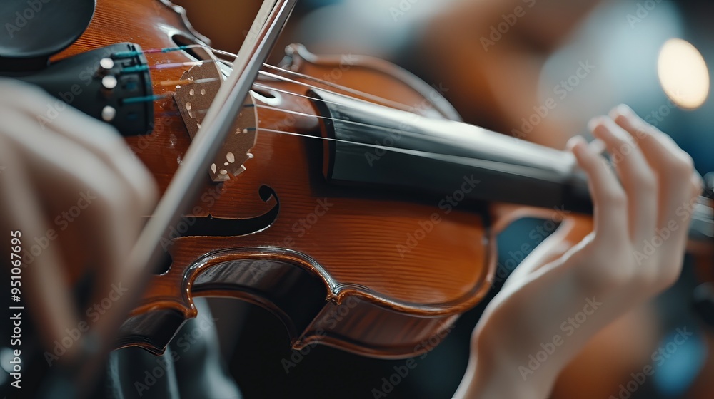 Violin Strings in Motion: A Close-Up View of Bow and Strings Violin Strings in Motion: A Close-Up View of Bow and Strings