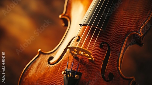 Intricate Wood Grain and Shimmering Strings: A Close-Up Violin Portrait photo