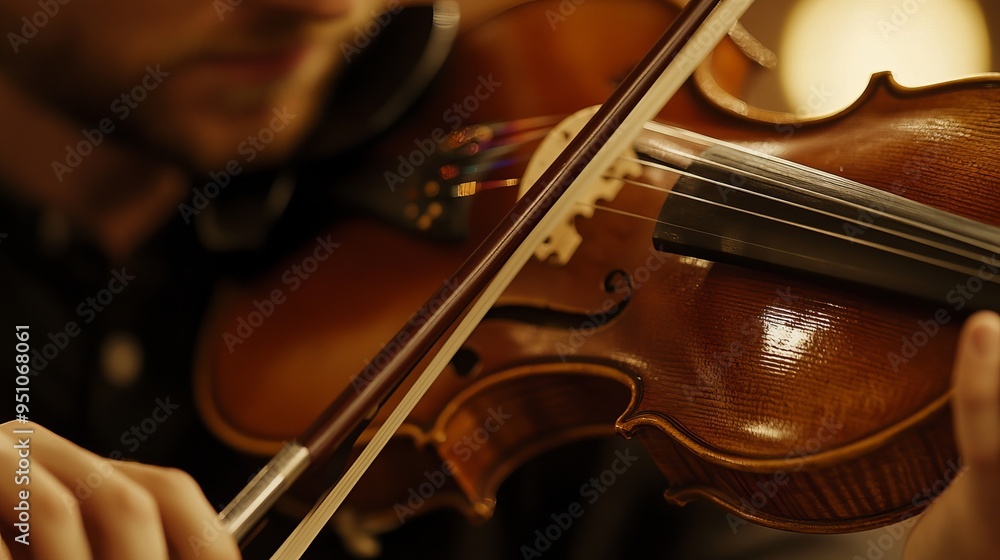 Violinist's Passion: A Close-Up of Bow and Strings in Action Violinist's Passion: A Close-Up of Bow and Strings in Action