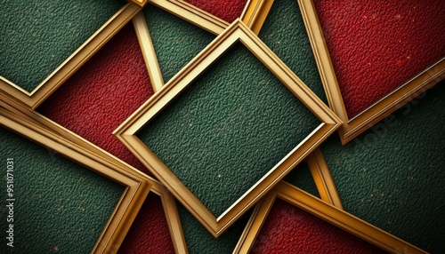 Interlocking Golden Frames on Green and Red Textured Background photo