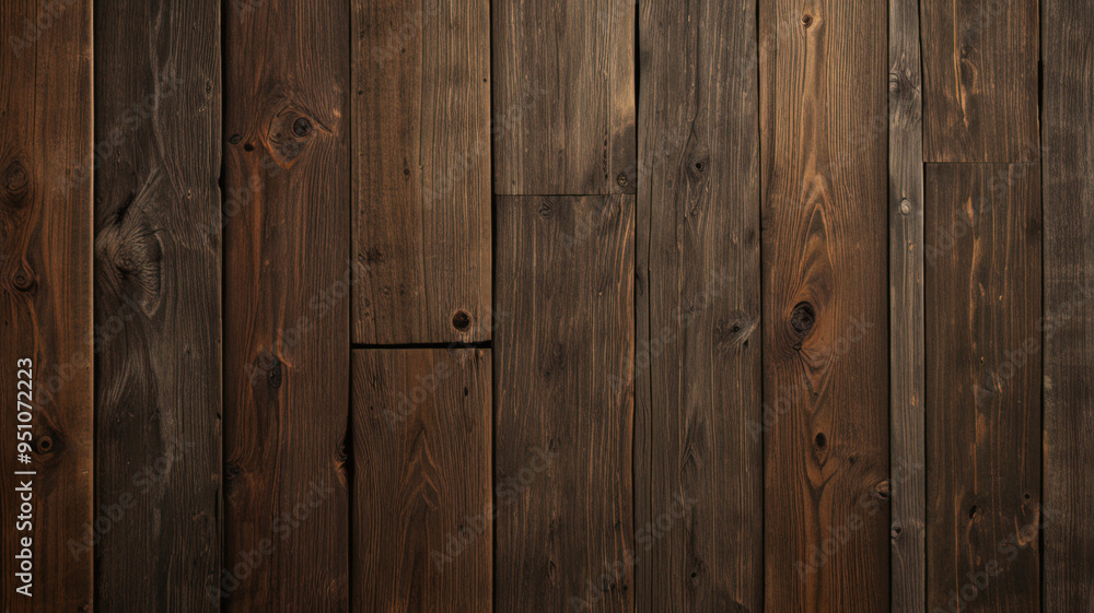 Naklejka premium Fondo de tablón de madera de color marrón oscuro, papel tapiz. Antiguo fondo de madera con textura oscura grunge, la superficie de la antigua textura de madera marrón, vista superior de paneles. 