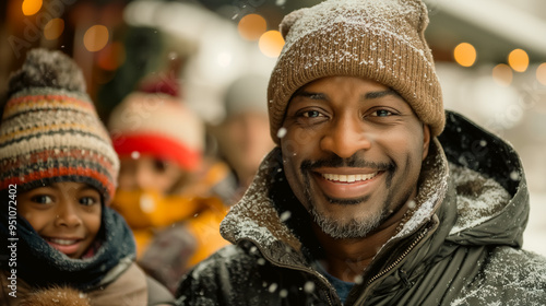 A man and a child are smiling in the snow