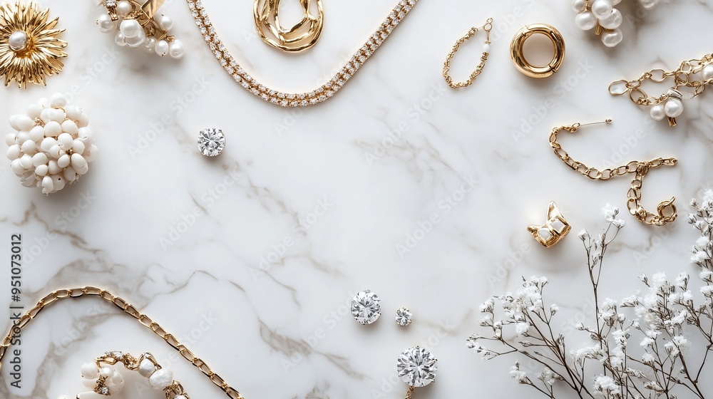 Glamorous Jewelry Flat Lay: Luxe Accessories on Marble