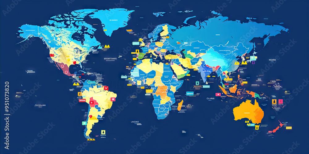 Social Media Engagement Map: A world map with colored pins indicating ...