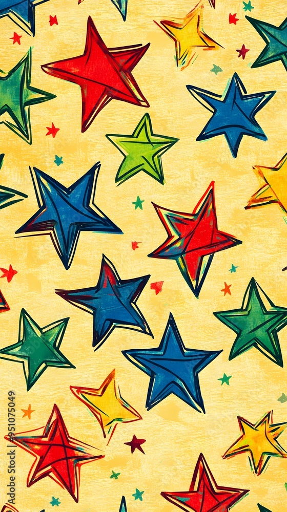 Colorful Stars on Yellow Background, Abstract Image, Texture, Pattern, Wallpaper, Cover and Screen for Smartphone, PC, Laptop, 9:16 and 16:9 Format Colorful Stars on Yellow Background, Abstract Image, Texture, Pattern, Wallpaper, Cover and Screen for Smartphone, PC, Laptop, 9:16 and 16:9 Format