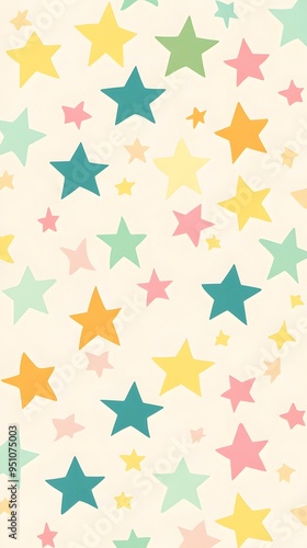 Colorful Stars on Yellow Background, Abstract Image, Texture, Pattern, Wallpaper, Cover and Screen for Smartphone, PC, Laptop, 9:16 and 16:9 Format