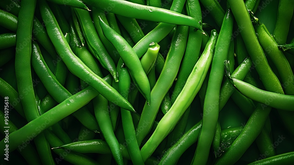 Close-up of Green Beans with a Shiny Surface Close-up of Green Beans with a Shiny Surface