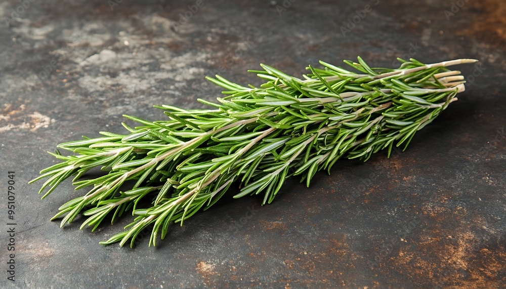 Fresh Green Sprigs of Rosemary on a Rustic Dark Surface Fresh Green Sprigs of Rosemary on a Rustic Dark Surface