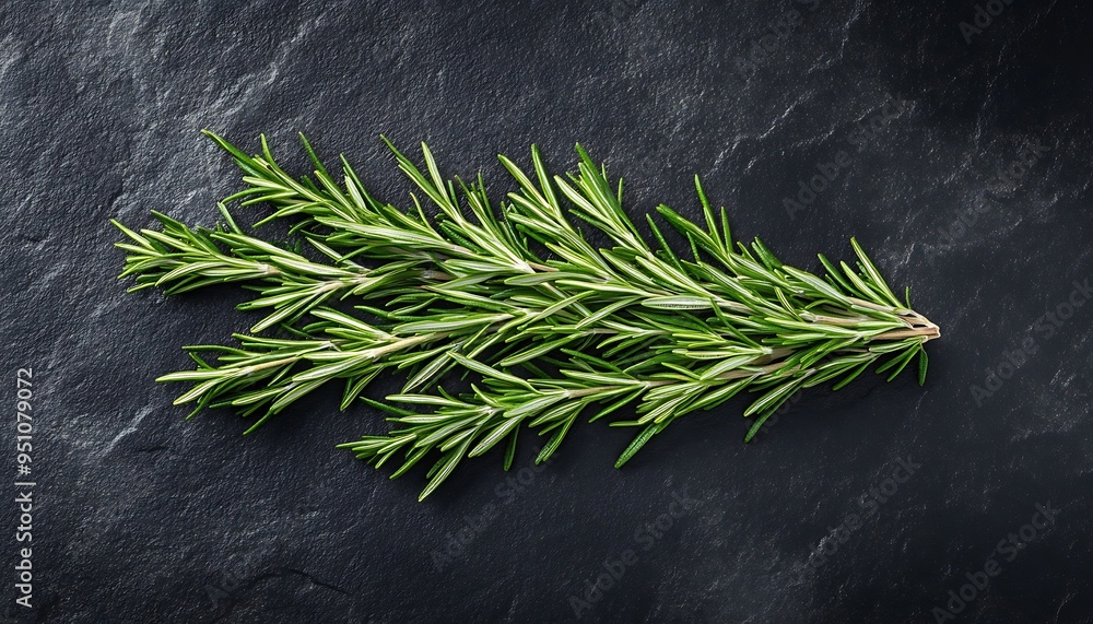 Fresh Rosemary Sprigs on Black Slate Background Fresh Rosemary Sprigs on Black Slate Background