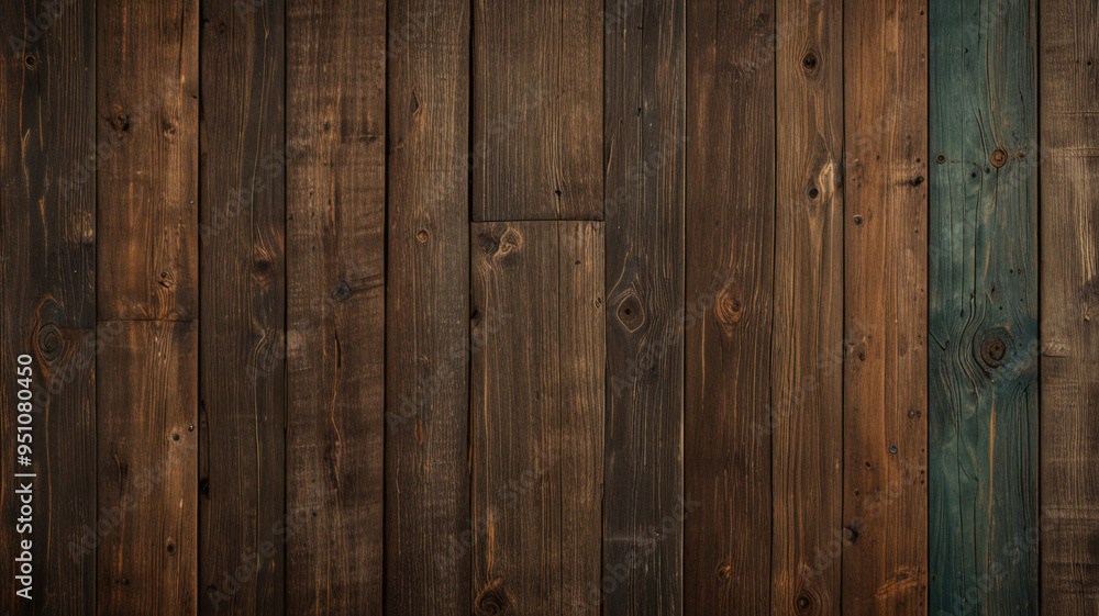 Naklejka premium Fond de planche de bois marron foncé, papier peint. Vieux fond en bois texturé foncé grunge, la surface de la vieille texture de bois brun, vue de dessus lambris en bois de pin brun. 