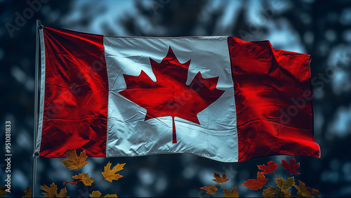 Flag of Canada waving in the wind. Canada flag. Canadian flag. CA flag. photo