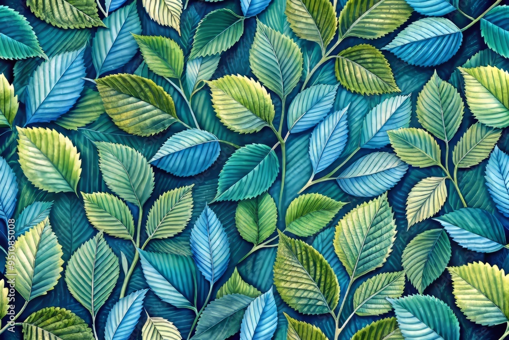 ornate Elm leaves in muted blue and green hues, intertwined to form a lush and verdant pattern, perfect for creating a cozy and inviting ambiance in interior design or textile applications ornate Elm leaves in muted blue and green hues, intertwined to form a lush and verdant pattern, perfect for creating a cozy and inviting ambiance in interior design or textile applications