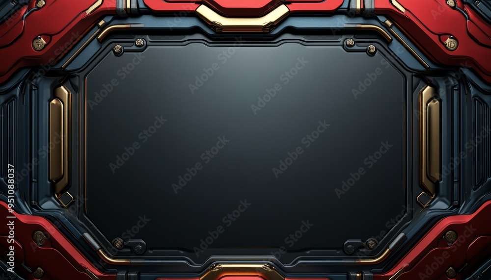 Naklejka premium Futuristic Metallic Panel with Red and Gold Accents