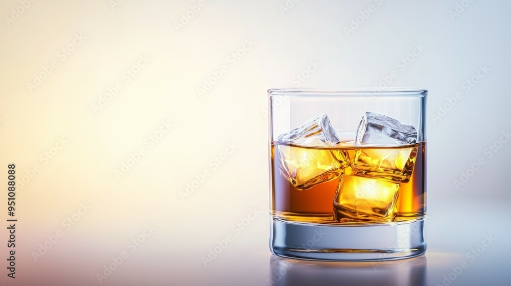 A glass of liquor with ice cubes in it A glass of liquor with ice cubes in it