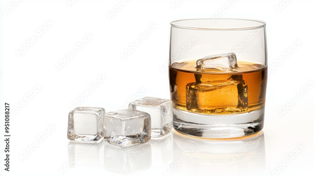 A glass of liquor with ice cubes in it A glass of liquor with ice cubes in it