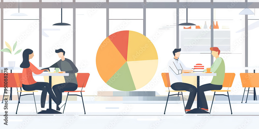 Fototapeta premium A modern, monochromatic pie chart detailing employee satisfaction in a fast-casual restaurant chain.