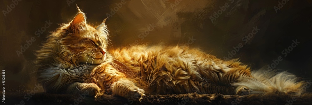 A regal golden cat rests calmly in the shade, exuding elegance and curiosity. Its luxurious fur glimmers in the sunlight, creating an atmosphere of stunning beauty and tranquility. A regal golden cat rests calmly in the shade, exuding elegance and curiosity. Its luxurious fur glimmers in the sunlight, creating an atmosphere of stunning beauty and tranquility.