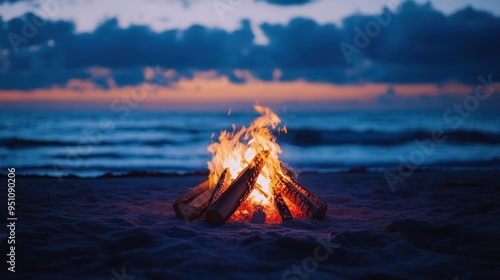 Serene Seaside Bonfire Illuminates the Dusk