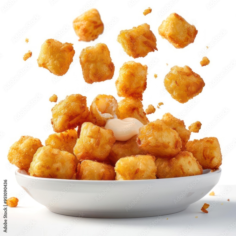a white bowl filled with fried tater tots