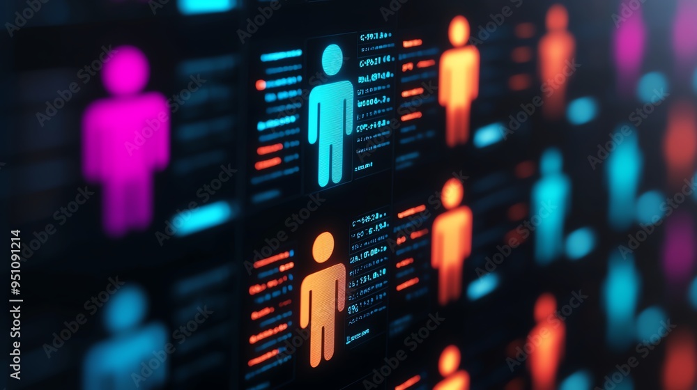 HR data analysis, employee icons and statistical graphs, 3D illustration HR data analysis, employee icons and statistical graphs, 3D illustration