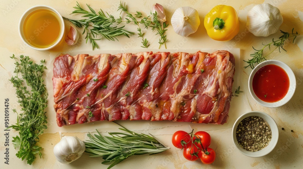 a large piece of meat sitting on top of a counter a large piece of meat sitting on top of a counter