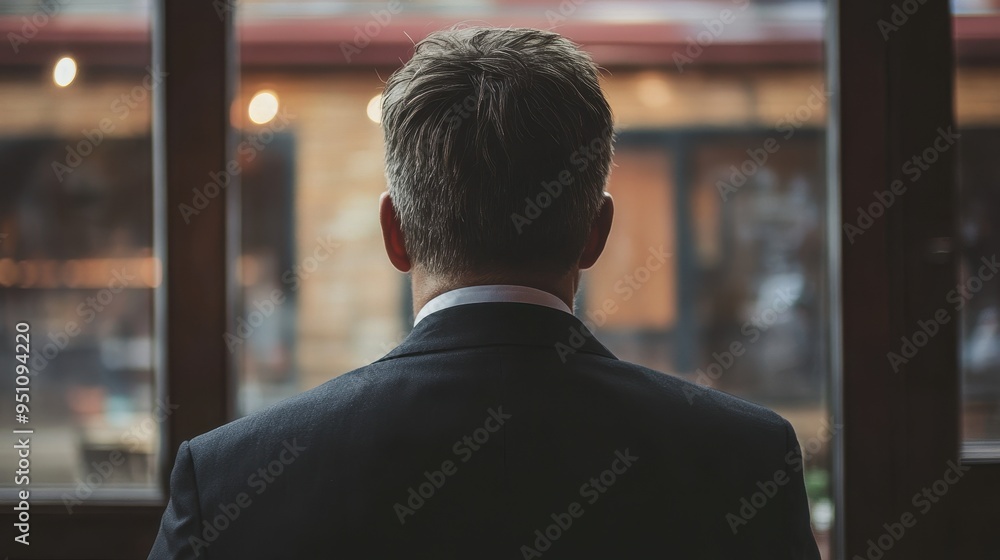 Pensive Business Professional Gazes Out Window Pensive Business Professional Gazes Out Window