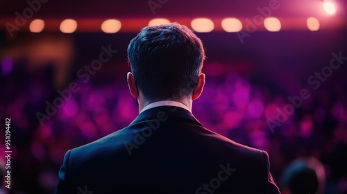 Businessman on Stage in Front of Audience