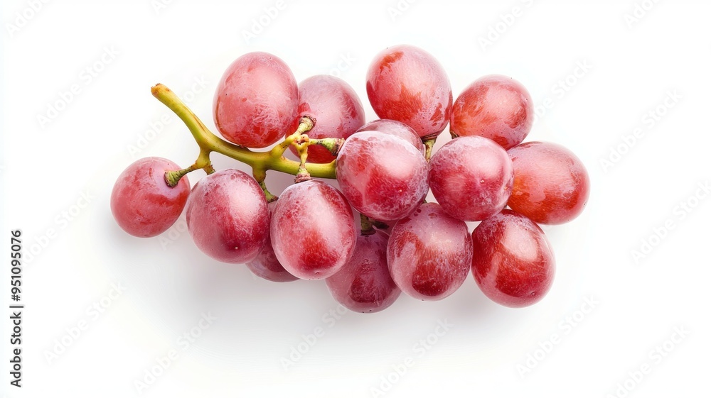 A bunch of red grapes are on a white background A bunch of red grapes are on a white background