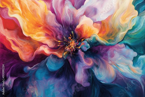 Abstract Painting of a Flower with Vivid Colors and Swirling Petals photo