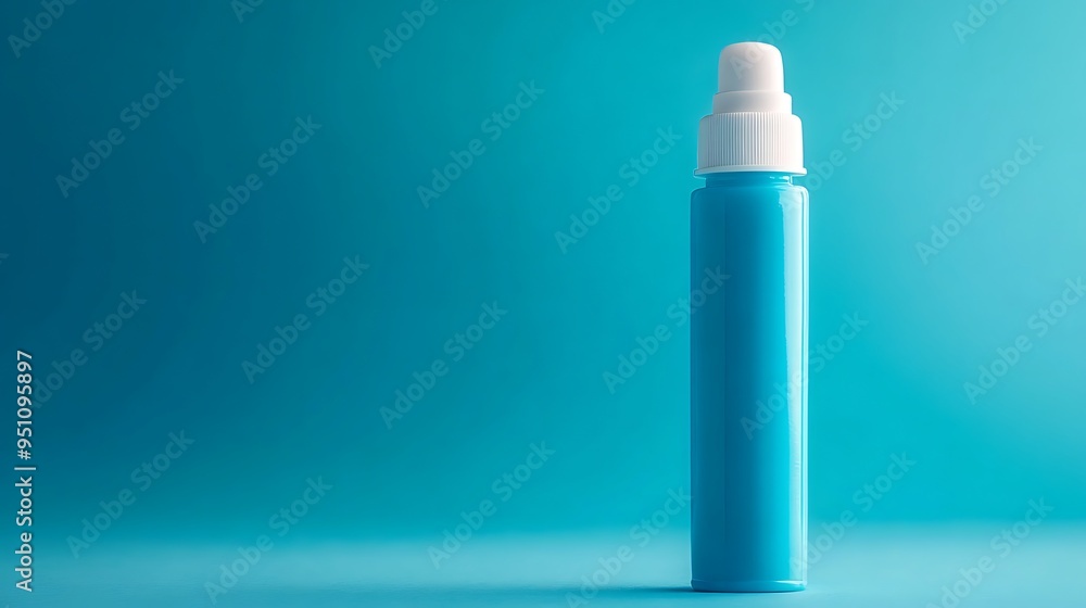 Blue Spray Bottle with White Cap Against a Blue Background Blue Spray Bottle with White Cap Against a Blue Background