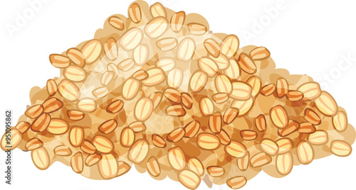 Pile of healthy dry rolled oats forming a hill isolated on white