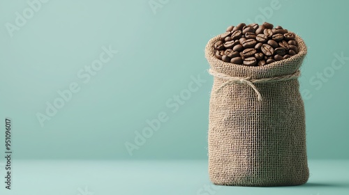 Organic coffee beans, burlap sack and roasted aroma, 3D illustration photo