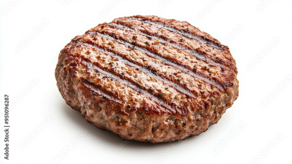 A burger patty is sitting on a grill A burger patty is sitting on a grill