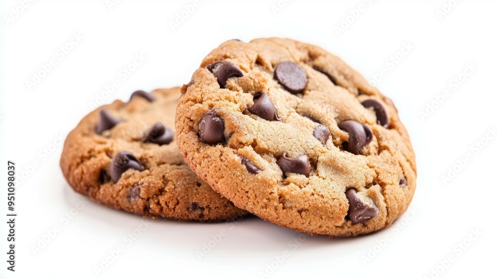 Two chocolate chip cookies on a white background Two chocolate chip cookies on a white background