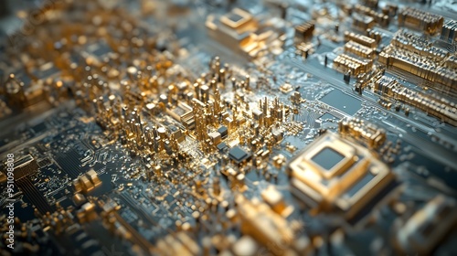 Intricate Nanoscale Circuit Board Showcasing Futuristic Digital Engineering and Precise Microelectronic Complexity photo