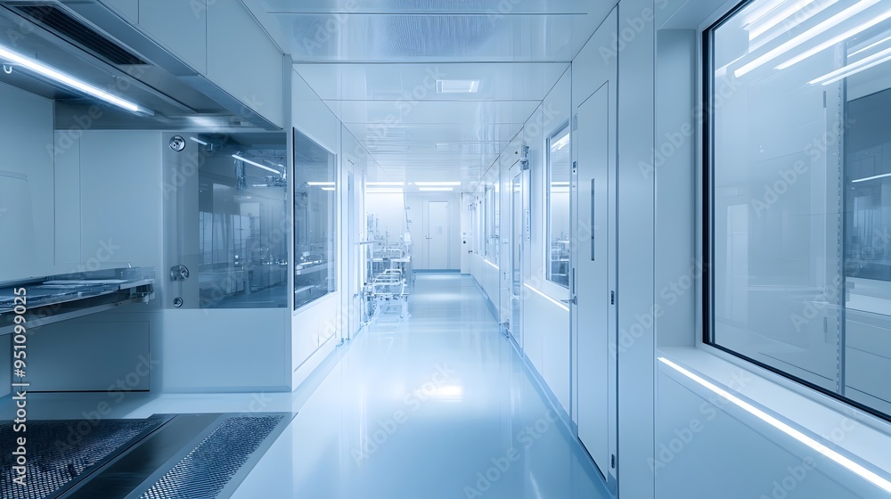 Detailed view of a nanofabrication process taking place in a specialized cleanroom environment Detailed view of a nanofabrication process taking place in a specialized cleanroom environment